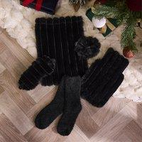 OHS Ribbed Faux Fur Hot Water Bottle Gift Set in Black