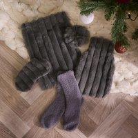 OHS Ribbed Faux Fur Hot Water Bottle Gift Set in Grey