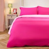 OHS Plain Reversible Duvet Cover With Pillowcase Set in Bright Pink | Size: Single