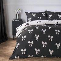 OHS Bows Microfibre Reversible Bedding Set Duvet Cover with Pillowcase in White | Size: Double