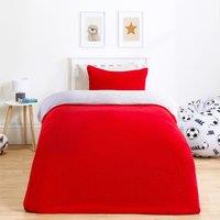 OHS Reversible Teddy Duvet Cover with Pillowcase in Red | Size: Single
