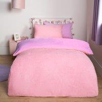OHS Reversible Teddy Duvet Cover with Pillowcase in Lilac | Size: Single