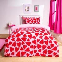OHS Heart Waffle Sherpa Fleece Reversible Duvet Cover Bedding Set in Red | Size: Single