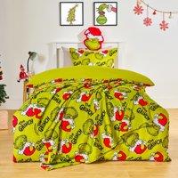 OHS Xmas Grinch Bedding Set Novelty Duvet Cover with Pillowcase in Green | Size: Single