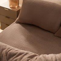 OHS Teddy Fleece Thermal Fitted Bed Sheet in Brown | Size: King Fitted
