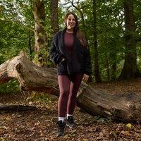 OHS Waterfall Teddy Fleece Cardigan Warm Open Front Wrap Outwear Pockets - Shorter Length in Black | Size: S/M