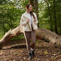 OHS Waterfall Teddy Fleece Cardigan Warm Open Front Wrap Outwear Pockets - Shorter Length in Cream | Size: S/M