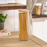 OHS Clear Round Storage Tub with Lid Pasta Dry Food Container Bamboo in Natural | Size: Medium