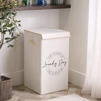 OHS Slogan Print Folding Laundry Basket Hampers with Lid in Beige