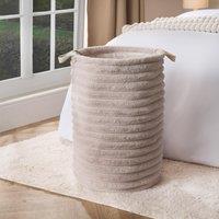 OHS Faux Fur Ribbed Laundry Basket Bag Folding Hamper with Handles in Natural