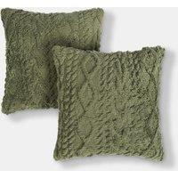 OHS 2 Pack Soft Cosy Cable Knit Design Decorative Square Cushion Covers in Green | Size: 45 cm x 45 cm