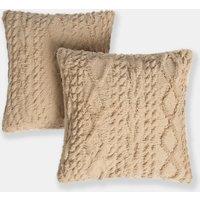 OHS 2 Pack Soft Cosy Cable Knit Design Decorative Square Cushion Covers in Natural | Size: 45 cm x 45 cm