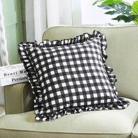 OHS 2 x Gingham Faux Linen Frill Cushion Covers | Size: 45 cm x 45 cm