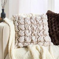 OHS 2 x Filled Seersucker Quilted Square Cushion Covers in Natural | Size: 45 cm x 45 cm