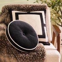 OHS Ultra Soft Velvet Round Seat Cushion Pleated Floor Pillow in Black | Size: 40 cm x 40 cm