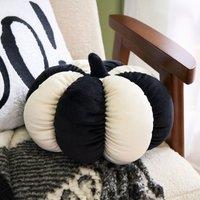OHS Soft Velvet Stripe Pumpkin Shaped Scatter Cushion Decorative Pillow in White