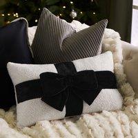 OHS Bow Wrapped Boucle Throw Pillow Scatter Cushion in Black