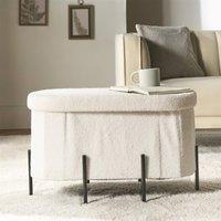 OHS Boucle Large Oval Ottoman Storage Box Footstool Bench with Legs in Cream