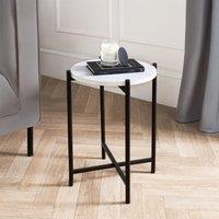 OHS Round Side Table Coffee End Tables Nightstand with Metal Frame in White