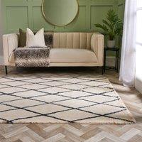 OHS Diamond Check Fluffy Rug Floor Carpet Hallway Runner in Black | Size: 160 cm x 230 cm