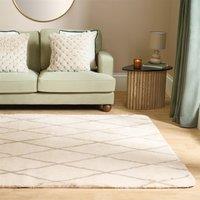 OHS Diamond Check Fluffy Rug Floor Carpet Hallway Runner in Natural | Size: 160 cm x 230 cm