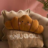 OHS Croissant Shaped Cushion Soft Plush Decorative Pillow, Brown