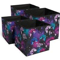OHS Gaming Storage Boxes Pack of 2 Folding Space Saving Shoe Toy Cube Set in Black