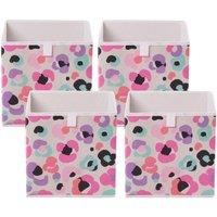 OHS 4 x Leopard Cube Storage Boxes Folding Shoe Organiser in White