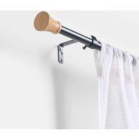 OHS Curtain Pole Extendable 16mm Metal Finnials Trumpet End Rings Rod Fittings in Light Oak | Size: 120 cm