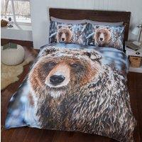 Rapport Home Big Bear Polycotton Duvet Cover Set With Pillowcase in Brown | Size: Double