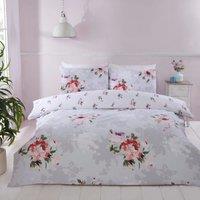 Rapport Home Margot Floral Microfibre Polyester Reversible Duvet Cover Set with Pillowcase in Grey | Size: Single