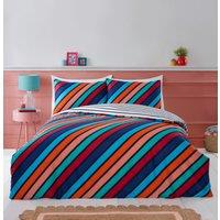 Rapport Home Oxford Stripe Microfibre Reversible Duvet Cover Set with Pillowcase in Blue | Size: Double