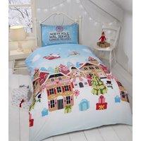 Rapport Home Gingerbread Town Duvet Cover Set with Pillowcase in Light Blue | Size: Single