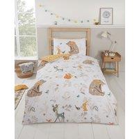 Rapport Home Woodland Friends Polycotton Duvet Cover Set With Pillowcase in White | Size: Single