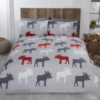 Rapport Home Moose Cotton Duvet Cover Set With Pillowcase in Grey | Size: Double