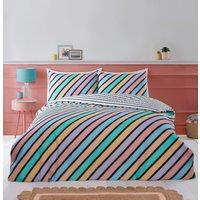 Rapport Home Oxford Stripe Microfibre Reversible Duvet Cover Set with Pillowcase in Green | Size: Double