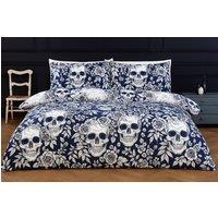 Rapport Home Skulls Microfibre Duvet Set with Pillowcase in Blue | Size: Double