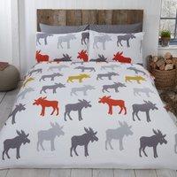 Rapport Home Moose Cotton Duvet Cover Set With Pillowcase in Light Grey | Size: Double