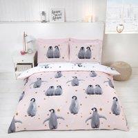 Rapport Home Starry Penguins Polycotton Duvet Cover Set With Pillowcase in Pink | Size: Single