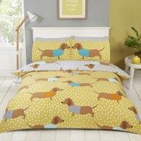 Rapport Home Dolly Dachshund Duvet Cover Set with Pillowcase in Yellow | Size: Single