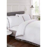Rapport Home Tassel Polycotton Duvet Cover Set With Pillowcase in White | Size: Single