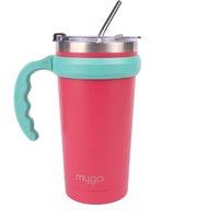 Myga Insulated Cup with Straw, Flip Top Lid & Handle -590ml in Pink