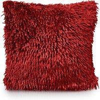 Velosso Velvet Touch Shaggy Chenille Cushion - Modern Living Room Decor in Red | Size: 43 cm x 43 cm
