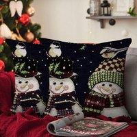 Velosso Happy Snowmen Filled Christmas Cushion | Size: 43 cm x 43 cm