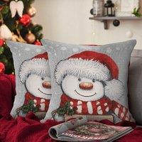 Velosso Merry Christmas Snowman Filled Christmas Cushion | Size: 43 cm x 43 cm