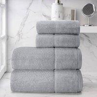Velosso 4pc Plush Velour Cotton Hand & Bath Towel Set - Soft & Absorbent Cotton Towels in Silver