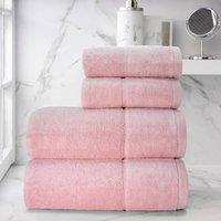 Velosso 4pc Plush Velour Cotton Hand & Bath Towel Set - Soft & Absorbent Cotton Towels in Pink