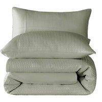 Velosso Waffle Weave Duvet Cover Set - Textured Pillowcase, Button Enclosure in Light Green | Size: Super King