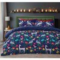 Velosso Robin Scandi Cotton Rich Printed Duvet Cover & Pillowcase Set in Navy | Size: Single