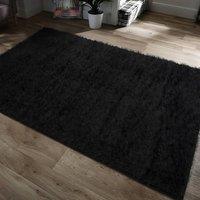 Home Republic Majestic Shaggy Textured Fluffy Rug in Black | Size: 80 cm x 150 cm